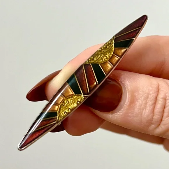 🌟HOST PICK!🌟 70s Vintage 🌼 Art Deco Revival Enameled Brooch - Picture 2 of 2